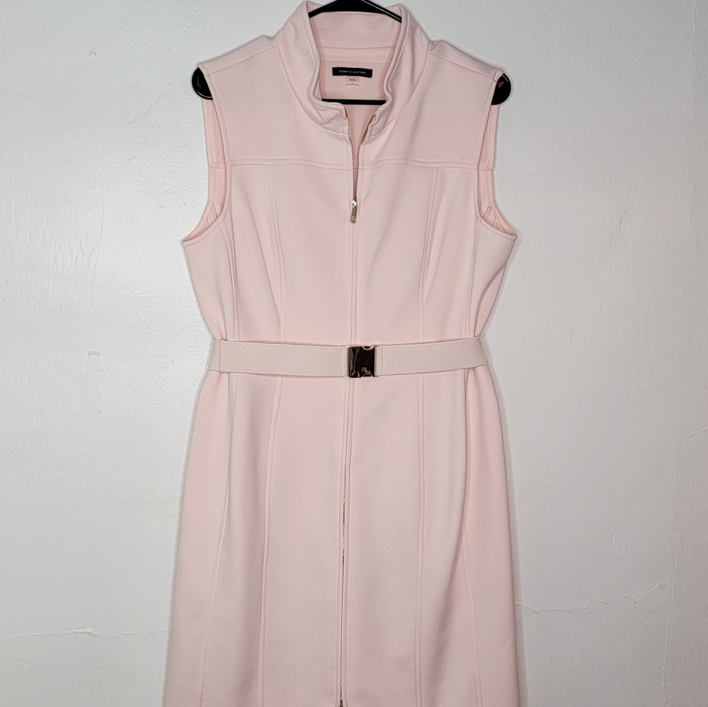 Tommy Hilfiger Dress  sleeveless scuba front zip mock neck sheath